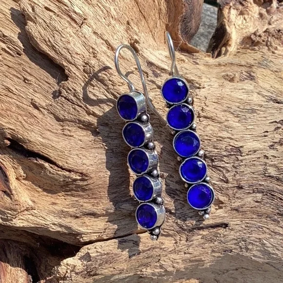 Natural Five-Stone Drop Dangle Earring, French Wires - Picture 1 of 4